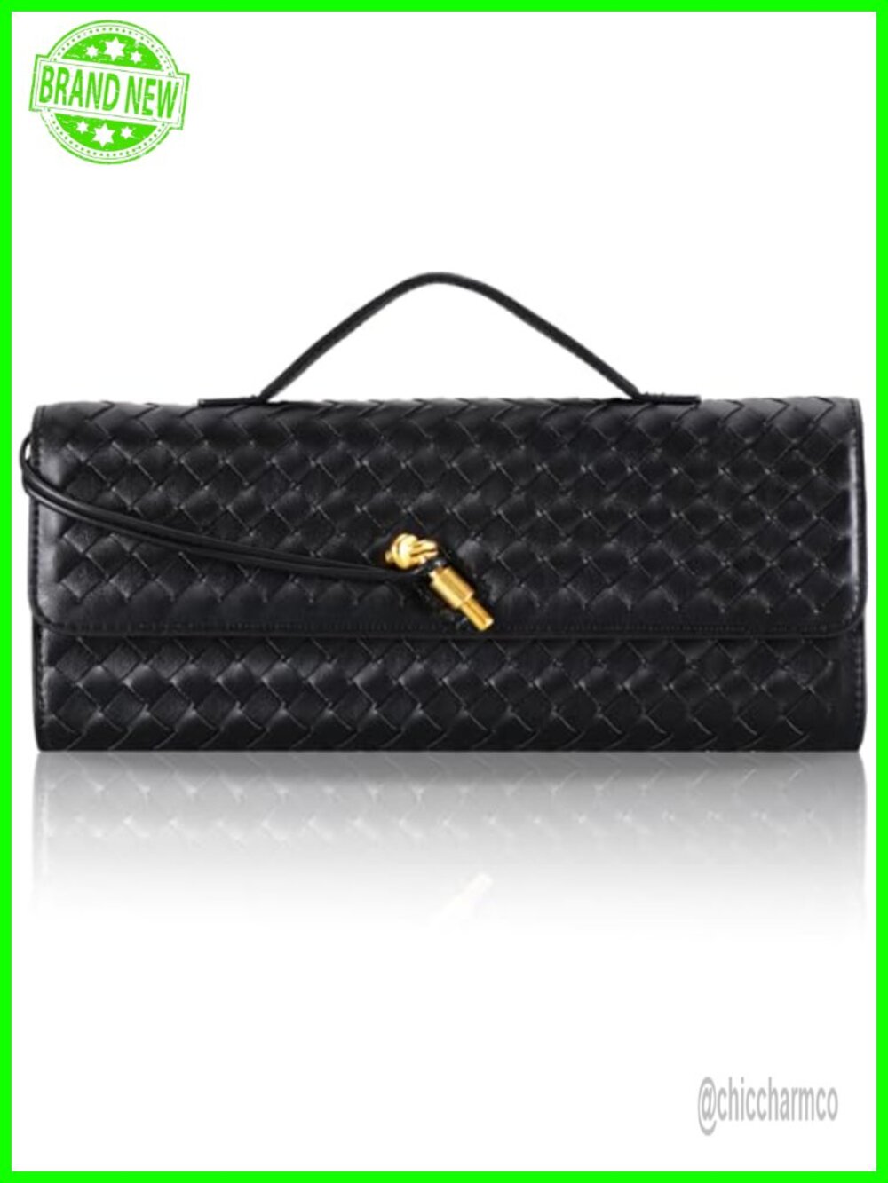 PU Leather Woven Clutch Evening Bag Adjustable Strap Women's Handbag